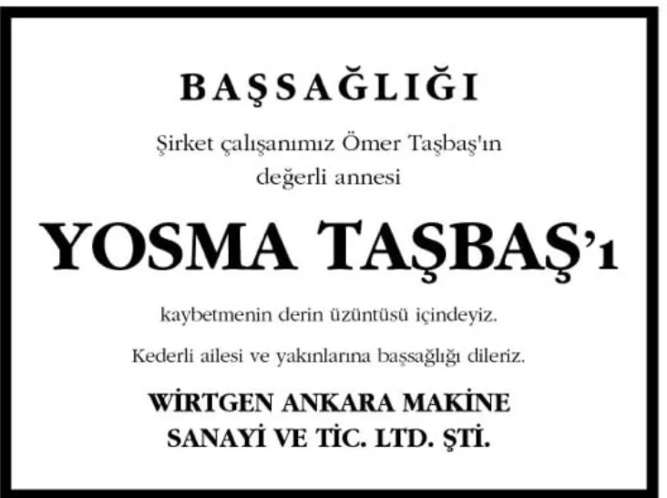 Başsağlığı ilanı: Yosma Taşbaş